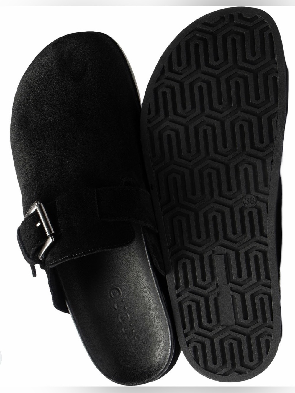 MONO Classic Black Suede Slip-on mule Buckle Clogs